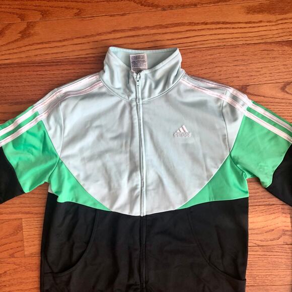 ADIDAS Track Stripes Black Green Blue Color block Jacket Girl’s Size XL (16) - Picture 7 of 10